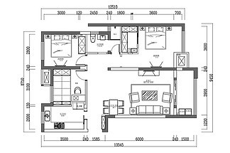 CAD三室两厅高层户型平面布置图设计图免费下载_dwg格式_编号28840018-